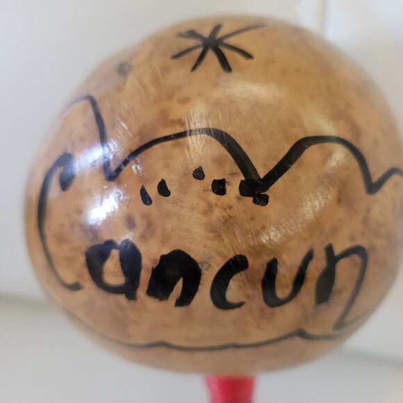 Handmade Cancun Mexico Maraca With Colorful Hand-Painted Design - Picture 4 of 9